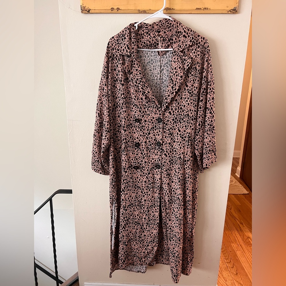 Free People Daria Leopard Double Breasted House Coat XS